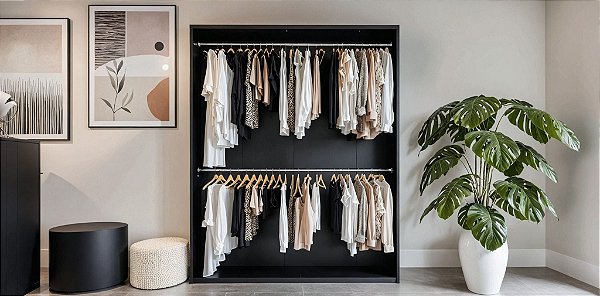 Armário Estante Expositor Arara Dupla Cabideiro Cor Preto Cód.103