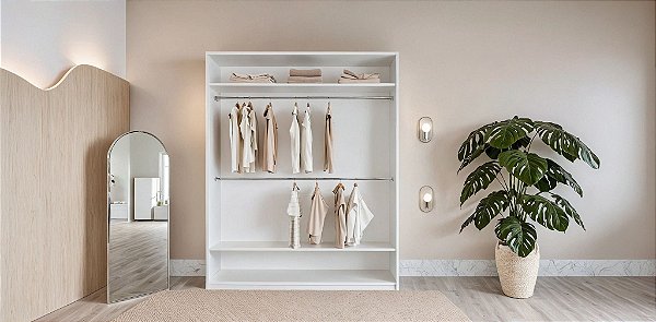Armário Arara Dupla 2 Cabideiros + Prateleiras Guarda Roupas G3 Branco Cód.104