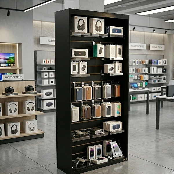 Estante Armário Expositor Canaletado para Ganchos Preto Cód.404