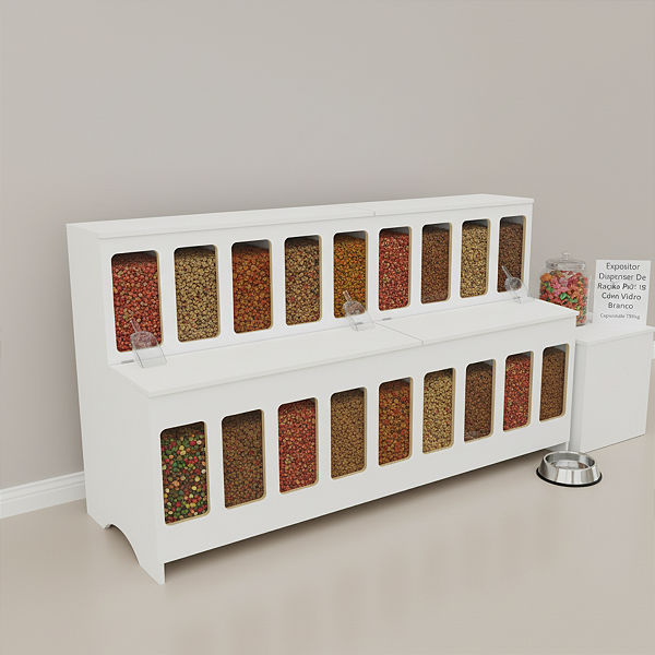 Expositor Dispenser de Ração Pet Box 18 com Vidro Branco Cód.518