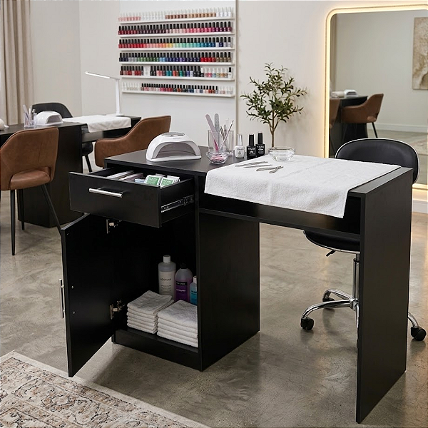 Escrivaninha Mesa Multiuso com 1 Gaveta e 1 Porta Preto Cód.700