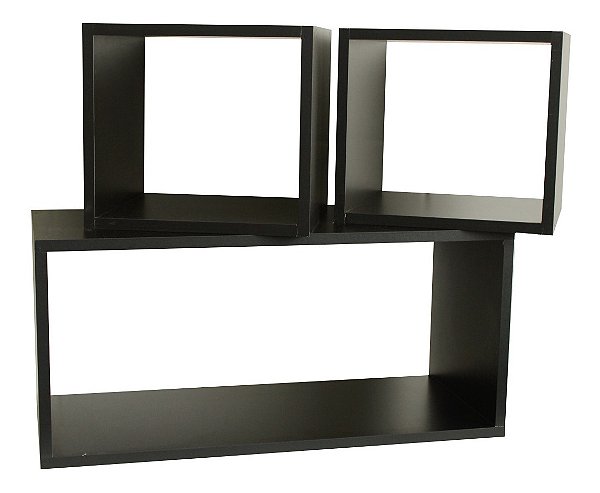 Kit 3 Nichos Decoração 64x30cm - 27x30cm MDF 15mm Preto Cód.811