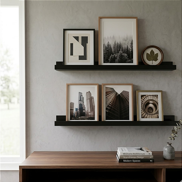 02Un Prateleira de Parede Para Quadros, Fotos Preto Cód.1309