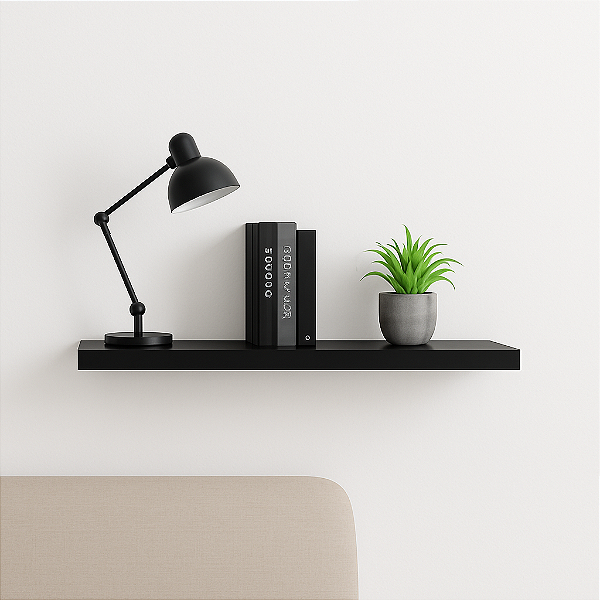 1 Prateleira De Parede 30x10cm Madeira Mdf Preto Com Suporte Cód.1304