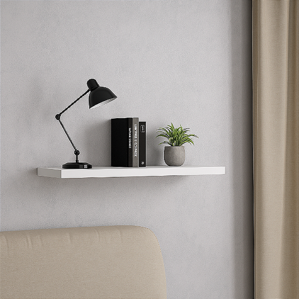01 Prateleira MDF 25X10 + Suporte Flutuante Decoração Branco Cód.1311