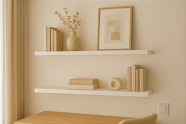 2 Prateleira MDF 25X10 + Suporte Flutuante Decoração Branco Cód.1311