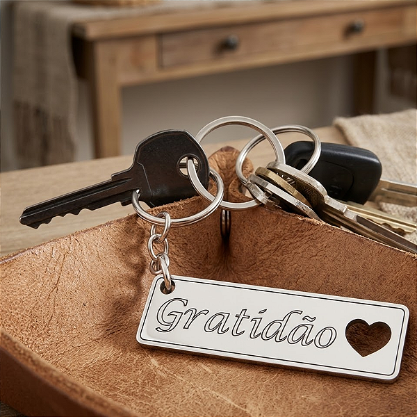 25 Chaveiros Mdf 3mm Gratidão Coração Vazado Branco Cód.1405