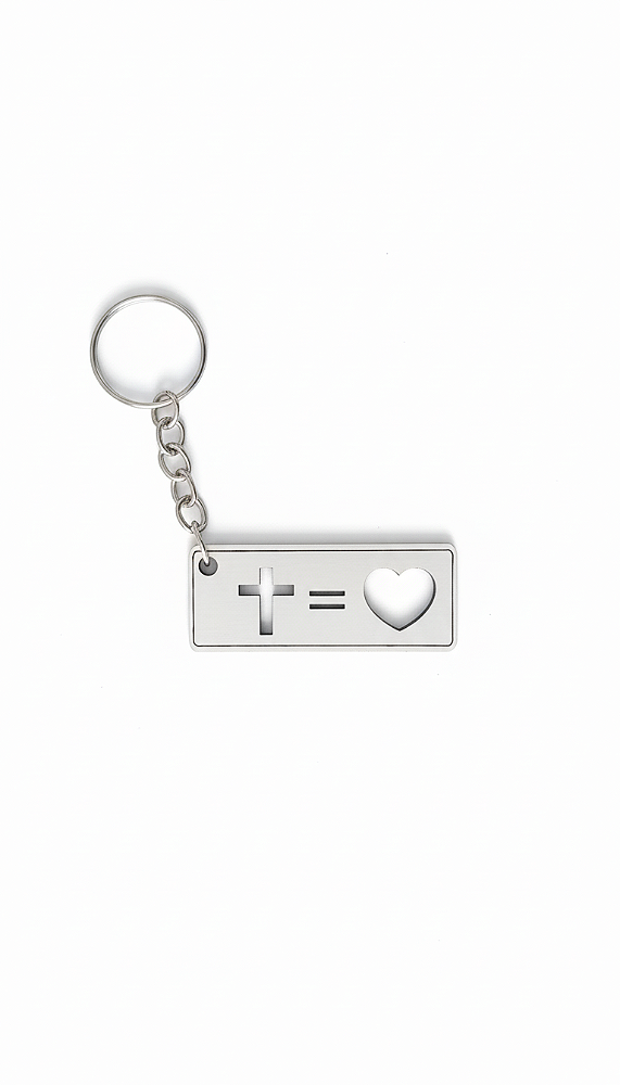 75 Chaveiros Mdf 3mm CRUZ = CORAÇÃO Vazado Branco Cód.1406