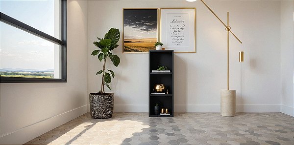 Armário Colmeia Com 3 Nichos Multiuso Preto Cód.303