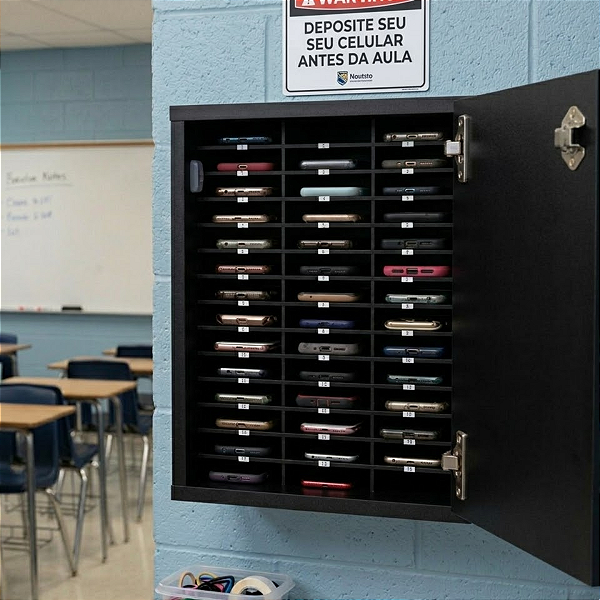 Caixa Guarda Celular Escola Tranca 42 Celulares Organizador