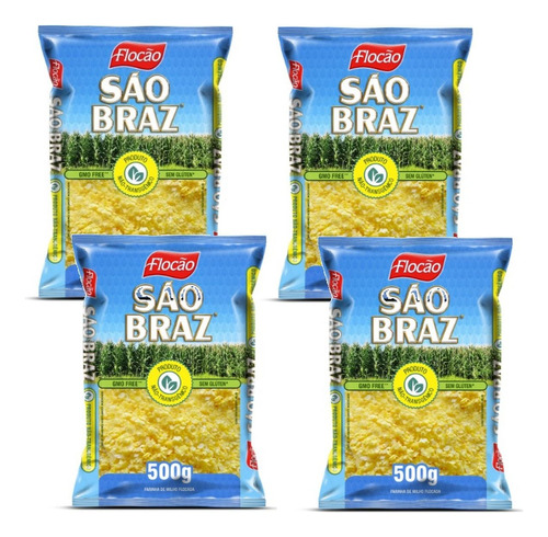 4 Flocão De Milho 500g São Braz Não Transgênico Para Cuscuz