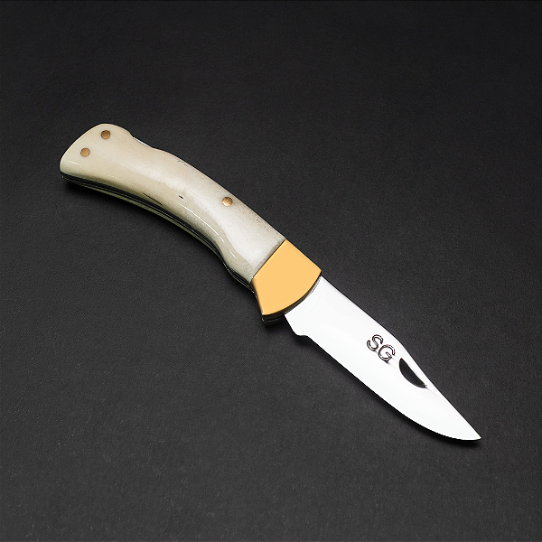 Canivete Inox 2mm Cabo Osso + Bainha de Couro