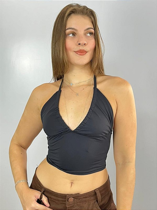 Cropped Poliamida Preto Blossom