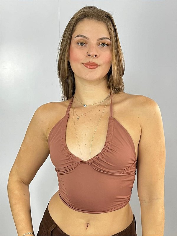 Cropped Poliamida Marrom Blossom