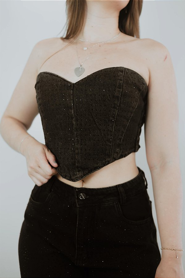 Cropped Jeans Estonado Strass