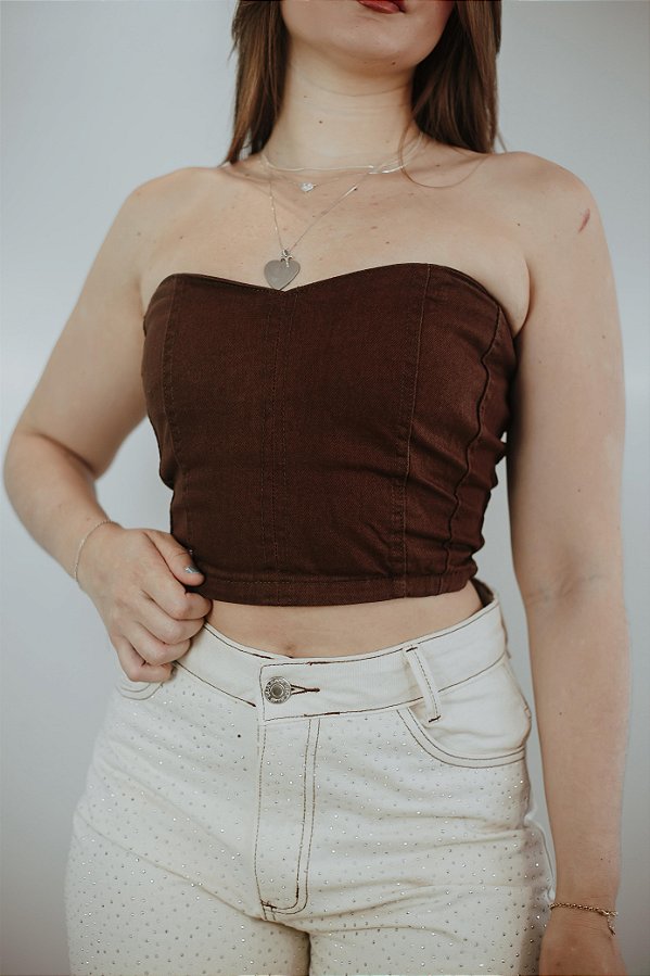 Cropped Jeans Marrom Coração