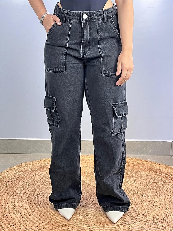 Calça Jeans Cargo Estonada Dama