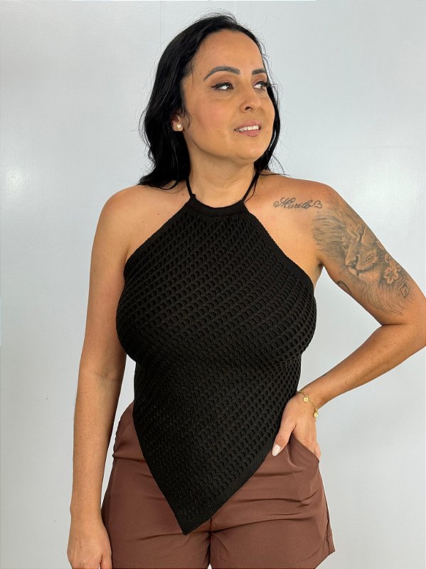 Blusa Tricot Preta Lenço