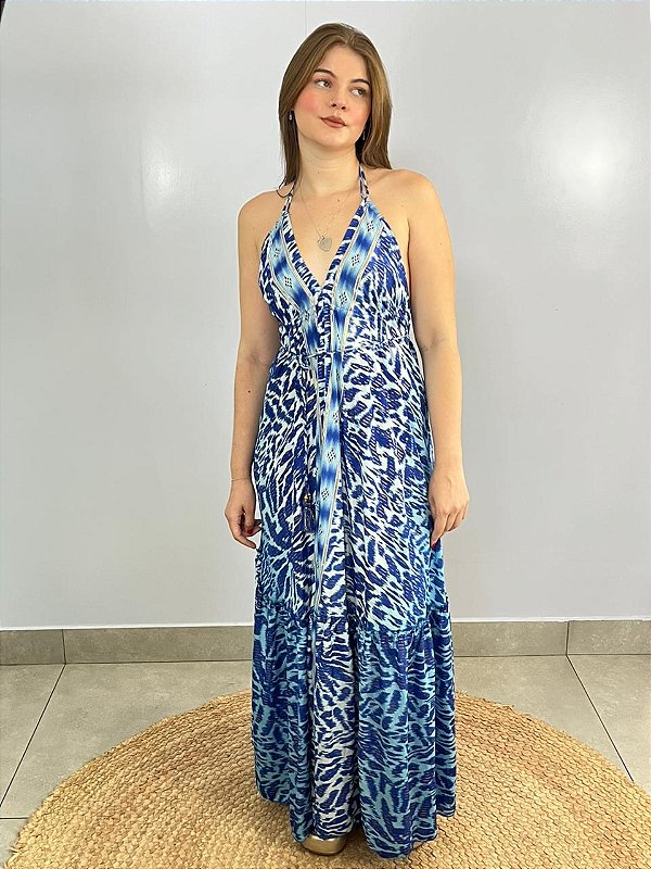 Vestido Seda Azul Indiano