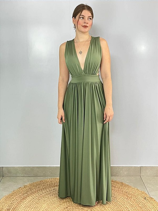 Vestido Longo Poliamida Verde Camila