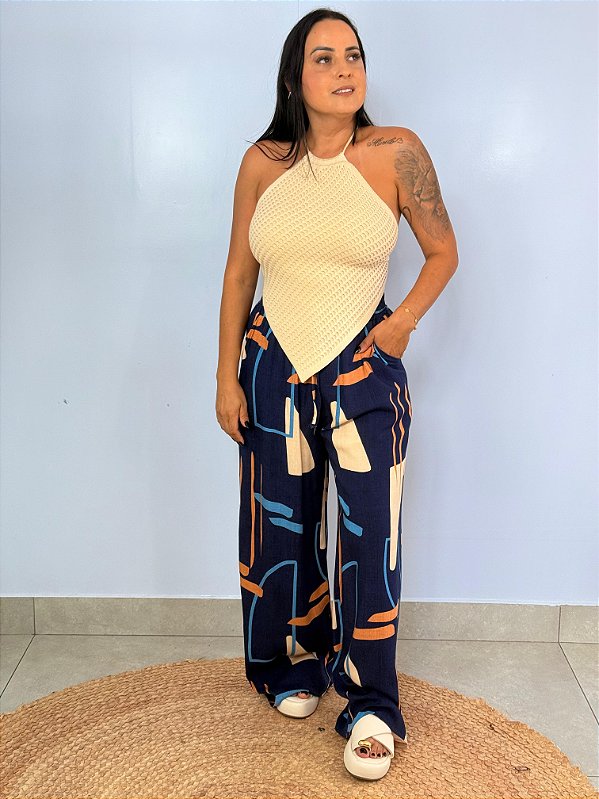 Calça Viscolinho Azul Marinho Tropical