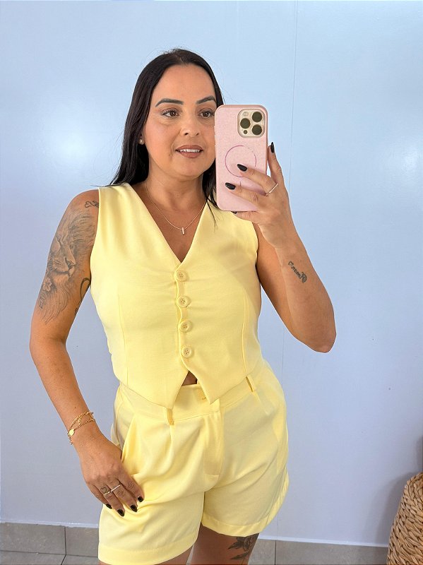 Conjunto Alfaiataria Colete Manteiga Veronica