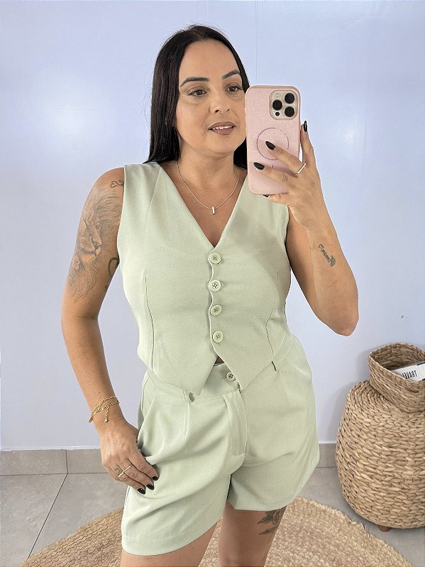 Conjunto Alfaiataria Colete Verde Veronica