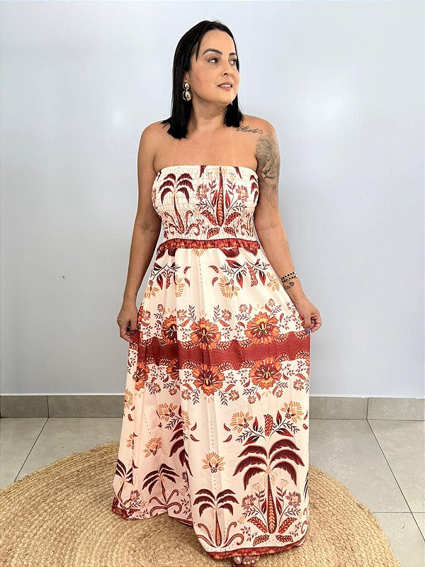 Vestido Crepe Laranja\Marrom Samira