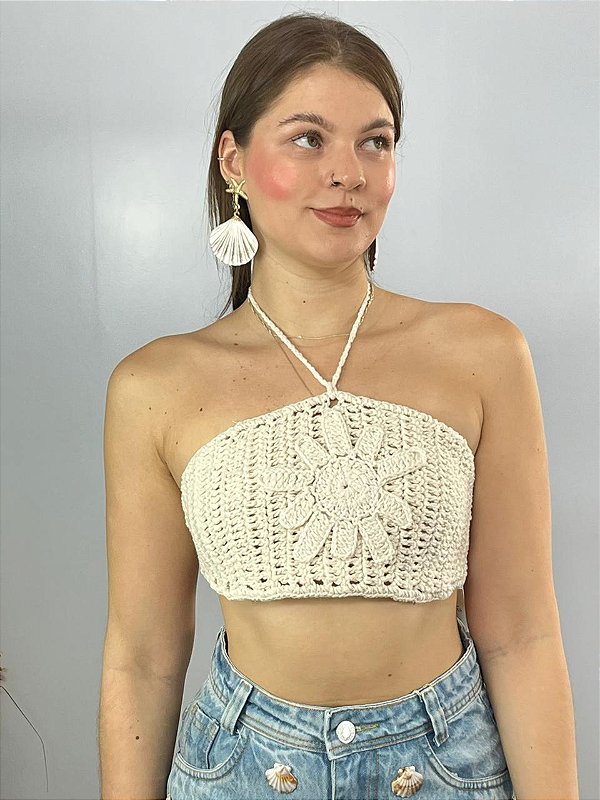 Cropped Crochê Flor Off