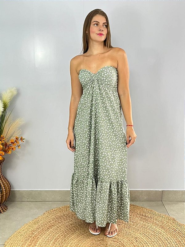 Vestido Longo Gabriela Floral Verde