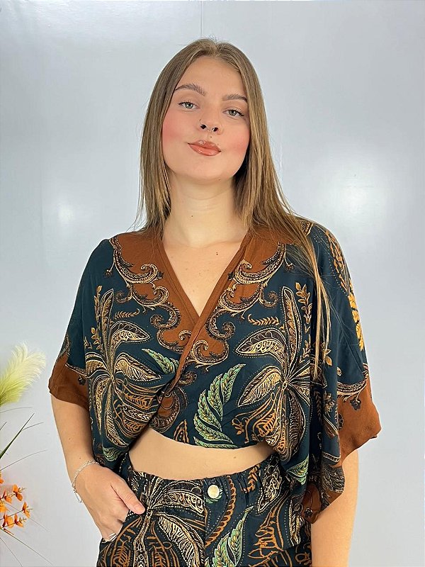 Cropped Morcego Azul Marinho\Marrom Valentina