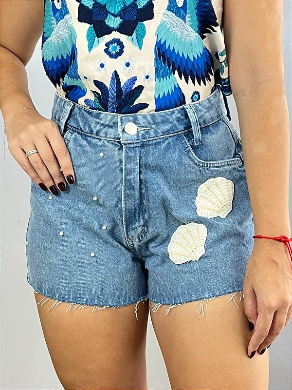 Short Jeans Concha Bordado