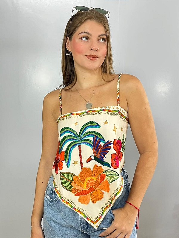 Cropped Lenço Laranja\Cru Valentina