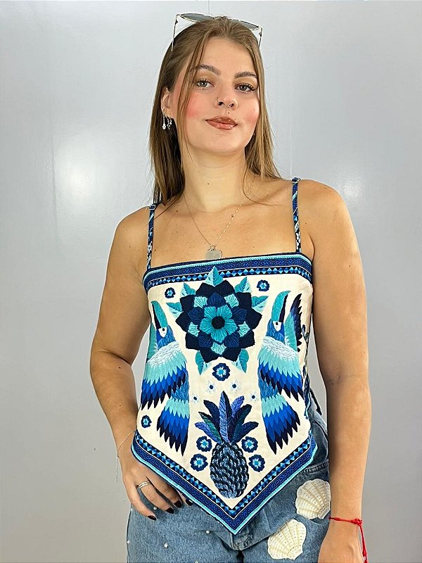 Cropped Lenço Azul Valentina