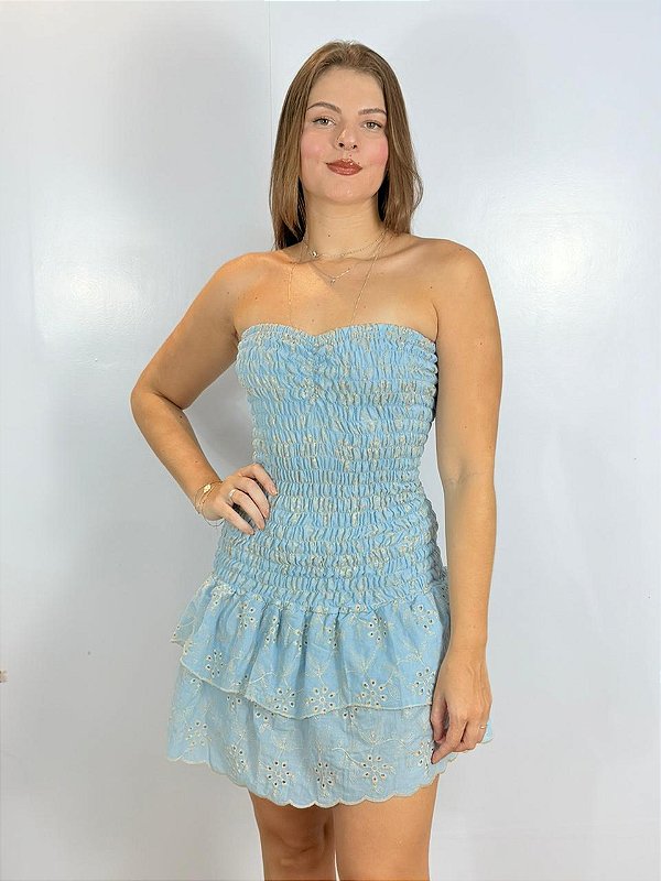 Vestido Curto Elaine Azul Lastex