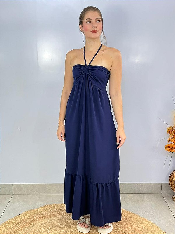 Vestido Longo Gabriela Azul Marinho