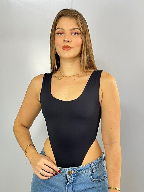 Body Poliamida Preto Cavado