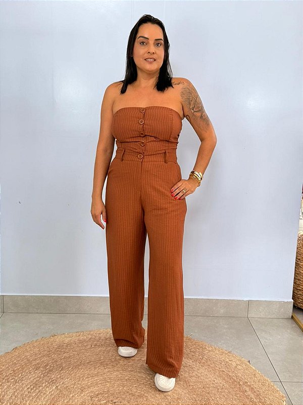 Conjunto Alfaiataria Colete Risca De Giz Marrom