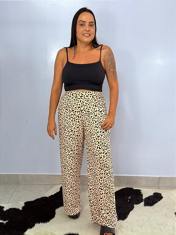 Calça Viscolinho Nude\Preta Dona Onça
