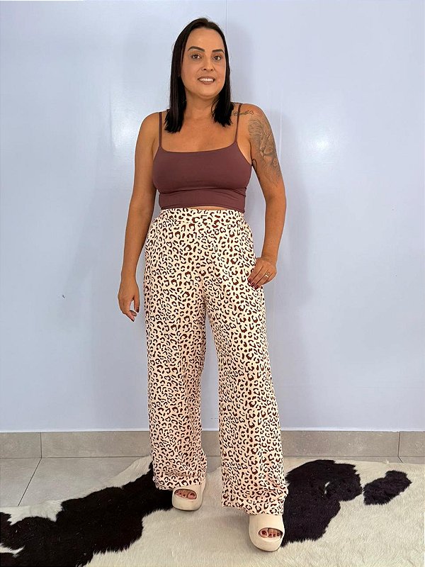 Calça Viscolinho Off\Marrom Dona Onça