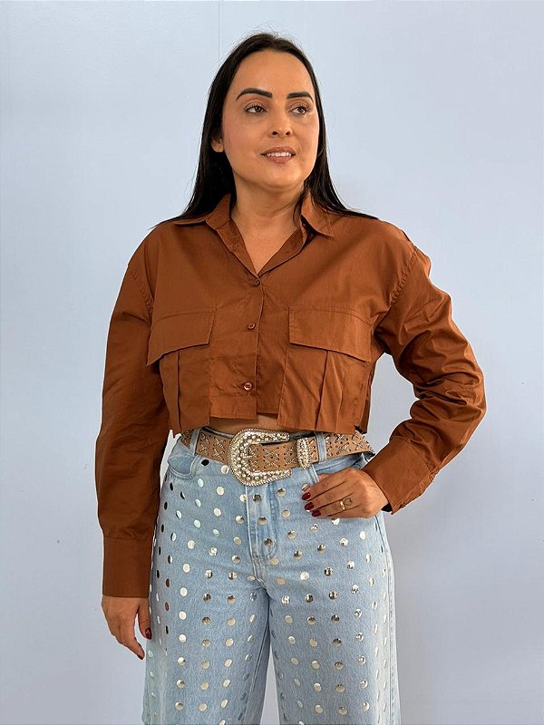 Camisa Cropped Marrom Hee