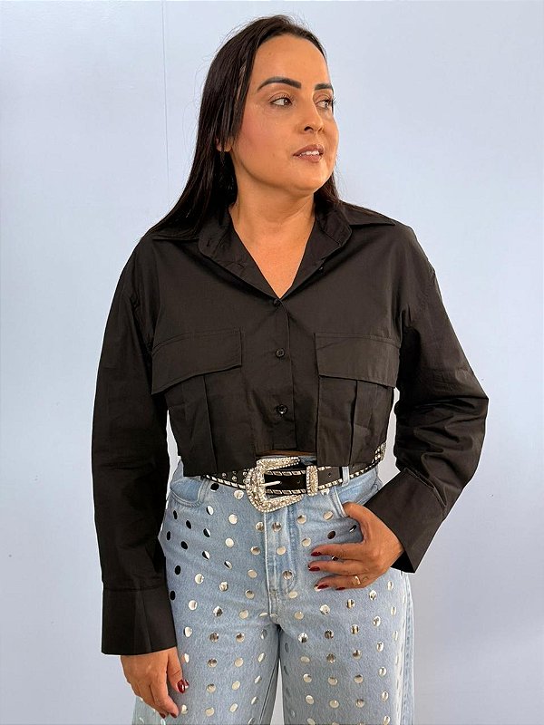 Camisa Cropped Preta Hee