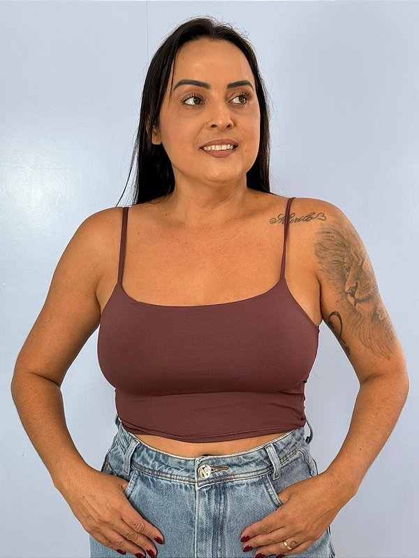 Cropped Poliamida Basic Marrom