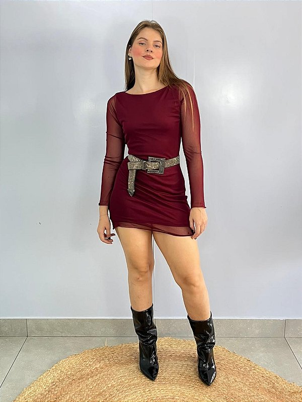 Vestido Tule Basico Vinho