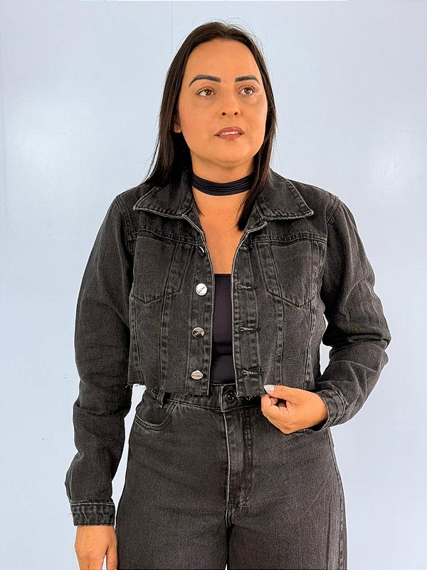 Jaqueta Jeans Cropped Preta
