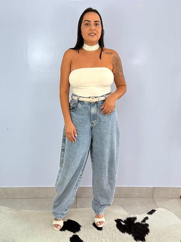 Calça Jeans Balloon Marmorizada