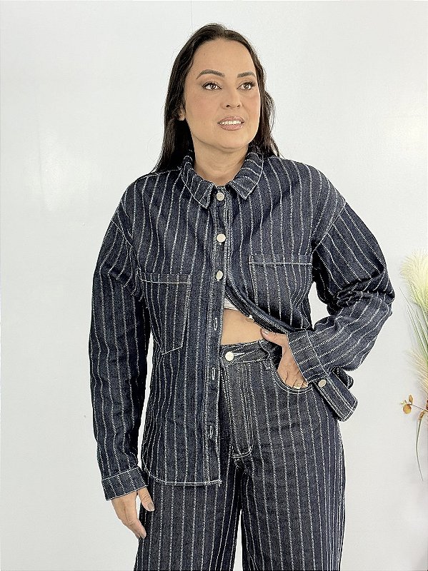 Jaqueta Jeans Risca De Giz