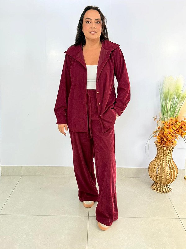 Conjunto Cotelê Camisa Vinho