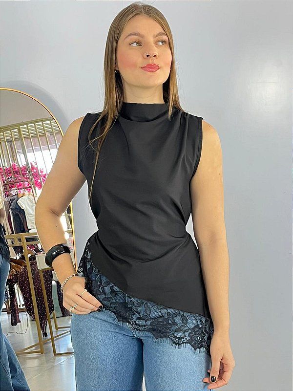 Blusa Camila Renda Preta