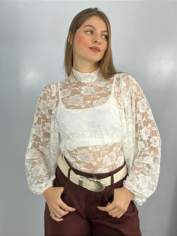Body Renda Flare Branco